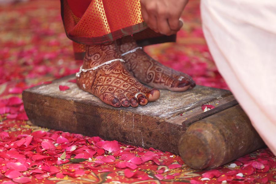 ‘Ammi kallu’ is a part of Tamilian weddings with rituals where the bride stands on the grinding stone 