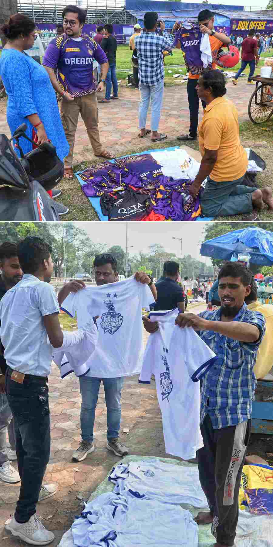 Jerseys and other IPL merchandise being sold near the Mohammadan Sporting Club ground on Saturday
