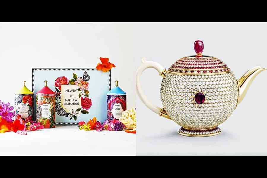 The wide variety offered by the luxury tea brand (left). The Egoist teapot. The teapot is made with 18-karat yellow gold with finely cut diamonds covering the entire round body with a 6.67-karat ruby in the centre!