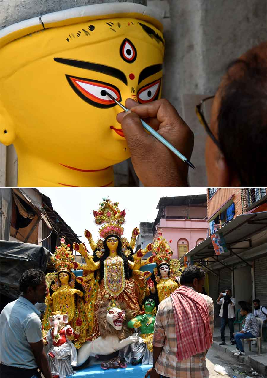 On Monday, an artist was seen giving final touches to an idol of Goddess Annapurna while Goddess Durga's idol for Basanti Puja was dispatched. Annapurna Puja will be observed on April 16  