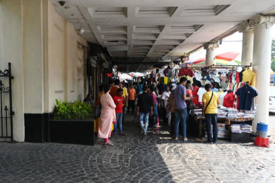 Hawkers outside The Oberoi Grand on Tuesday