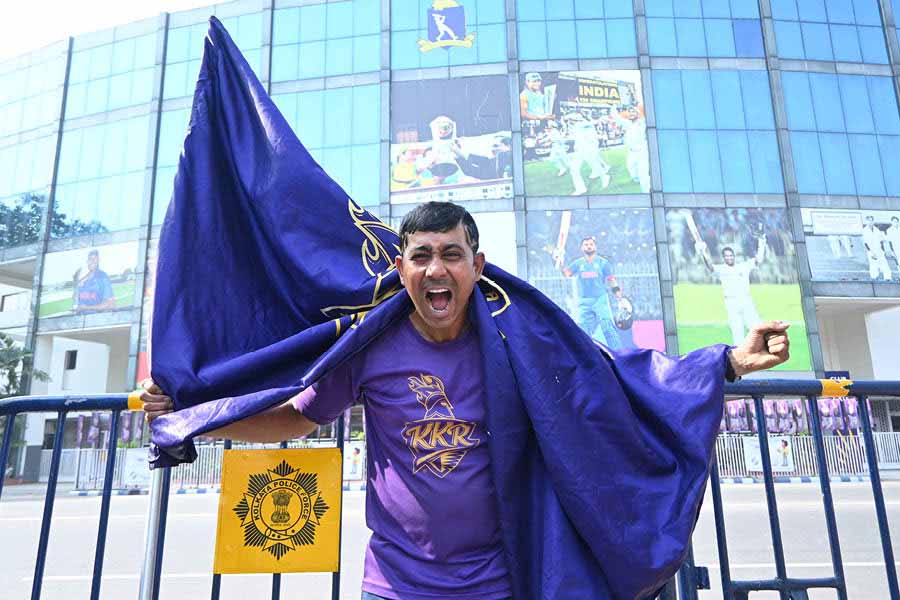 Ashok Chakraborty outside the Eden Gardens hours before KKR host SRH for their first home game of this year’s IPL.