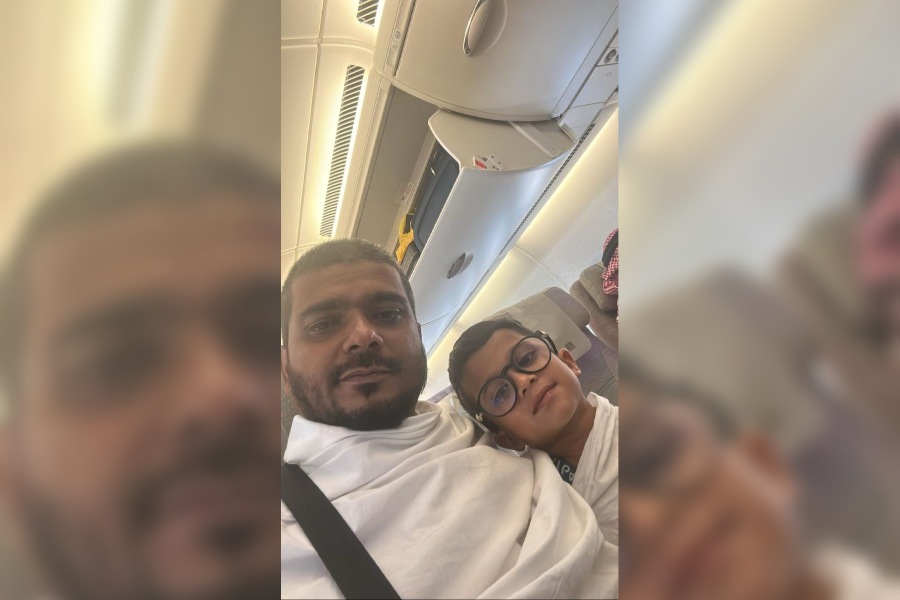 Saiyed Mohammad Ali Mollah, a passenger from Calcutta, on a flight to Jeddah after being stranded at the Dubai airport for 50 hours