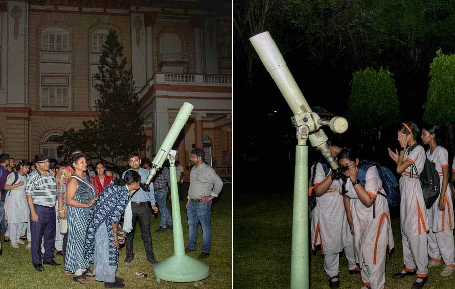 Adults and children showed equal enthusiasm in getting a chance at viewing through the telescopes placed on the BITM lawns