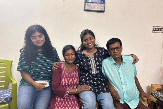 Rimita Saha (Third from Left) with her sister Rinita, mother Bimala and Father Shyamal Saha at the Madhyamgram home