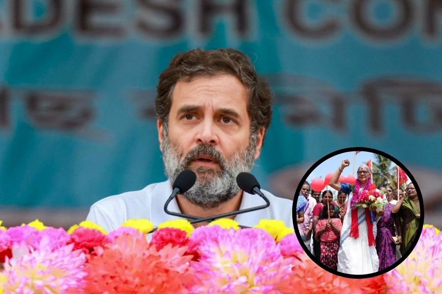 CPI candidate Annie Raja (centre) campaigns in Wayanad.  