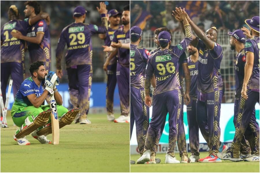 Mohd Siraj’s expression pretty much sums up the mood in the Royal Challengers Bengaluru camp even as (right) Kolkata Knight Riders rejoice their win at the Eden Gardens on Sunday. The Knights won the match by one run in a nail-biting finish