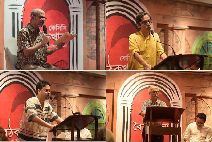 Highlights of the event included a book-reading session by Srijato (top left), a debate on the topic — ‘Bangali Bolte Bangali Madhyabityokei Bojhay’ (Bengali essential refers to the Bengali middle-class) in which Jadavpur University professor Abdul Kafi (top right) took part along with Srijato, actor Rahul Arunodoy Banerjee (bottom left), author Tilottama Majumder and film researcher Sanjay Mukhopadhyay (bottom right) among others