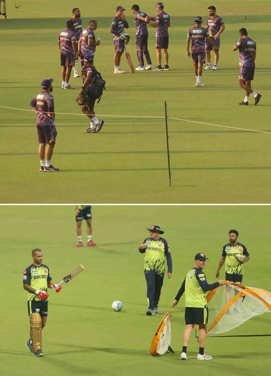 Players of Kolkata Knight Riders and Punjab Kings were clicked at the Eden Gardens on Wednesday during their practice session ahead of Friday's match 