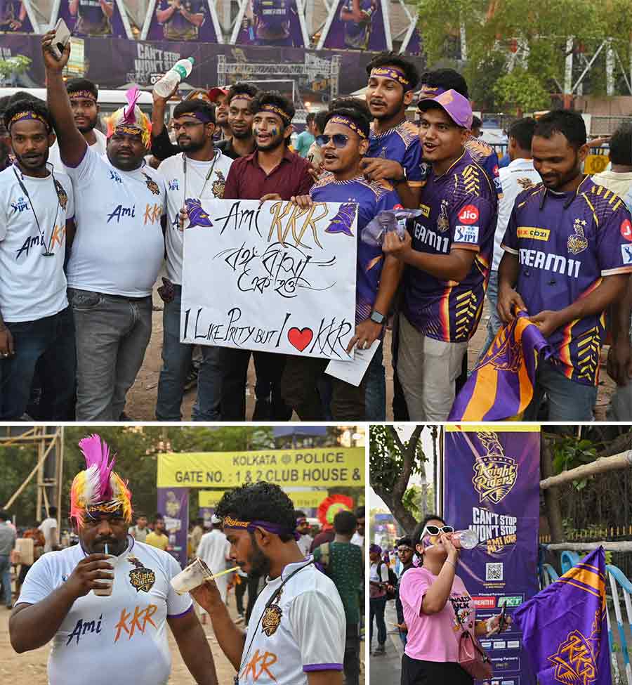 Cricket fans battled the heat to reach the Eden Gardens for the KKR vs PBKS IPL match on Friday during late afternoon. People were seen sipping on drinks and splashing water on their faces  
