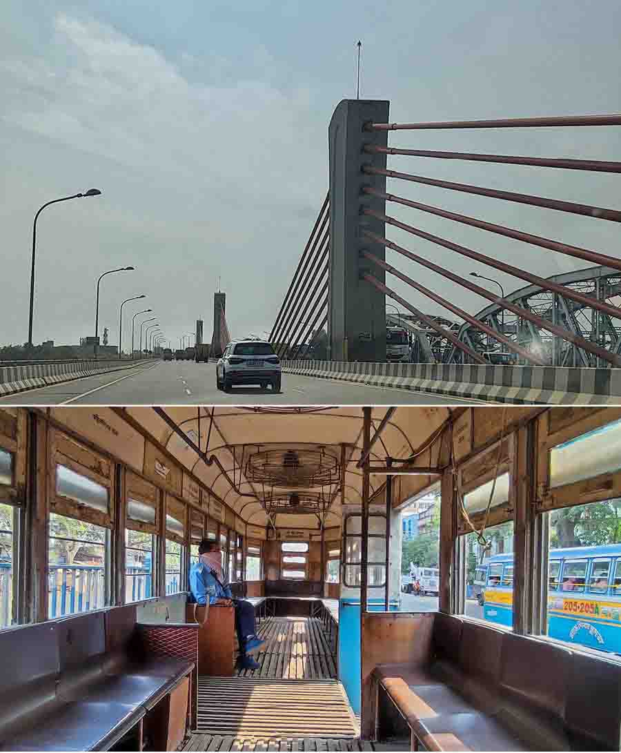 The intense heatwave has kept many Kolkatans indoors. A deserted Sister Nibedita (Bally) Setu on Saturday and (above) an empty tram on the Tollygunge-Ballygunge. The last time Kolkata experienced rainfall was on March 20-21  