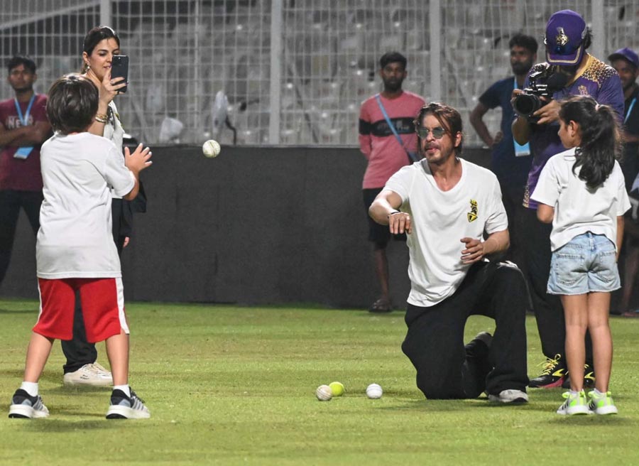 The little one tried his hand at fielding