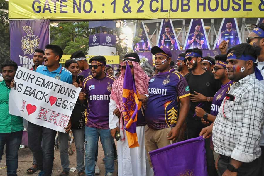 KKR fans were seen rooting for the favourites outside Eden before the match 