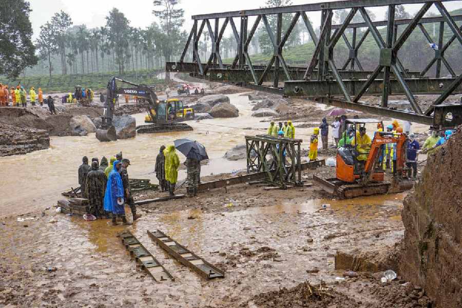 Construction of the bailey bridge on the morning of July 31