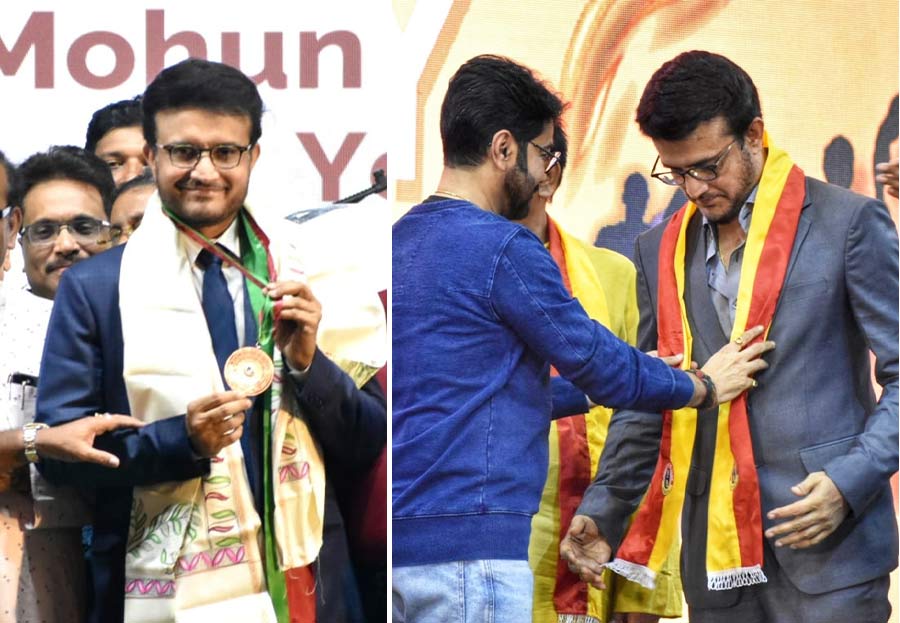 Sourav Ganguly was felicitated by the East Bengal Club on its 105th foundation day on August 1 and (right) the Indian skipper received the Mohun Bagan Ratna award on the occasion of Mohun Bagan Day on July 29.