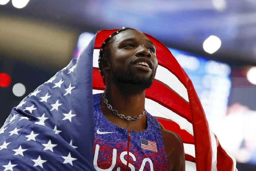 Gold medallist Noah Lyles of United States celebrates after winning the men's 100m final