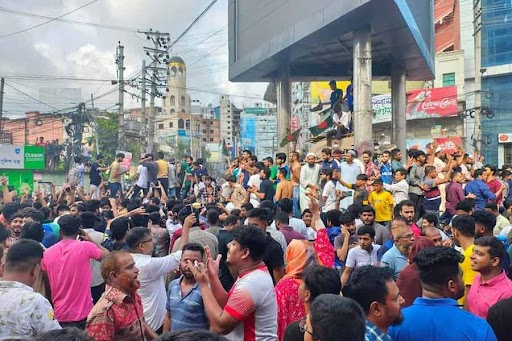 Protesters gathered at Comilla Town Hall on Monday