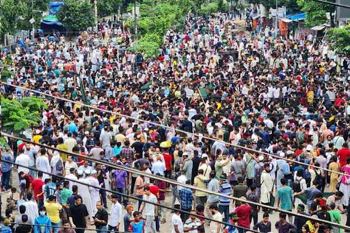 Protesters in Dhaka city on Monday morning.