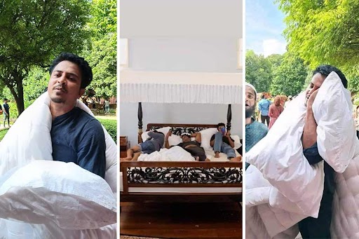 Protesters at Hasina's residence on Monday, lying on her bed, taking away her bedding.