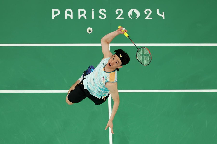Malaysia’s Lee Zii Jia during the badminton men’s singles bronze medal match against Lakshya Sen at the Porte de La Chapelle Arena on Monday.