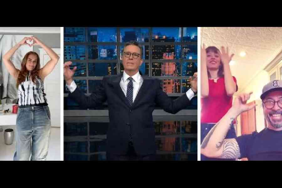 (Left to right) Brooke Shields, Stephen Colbert and Dave Grohl with daughter Harper