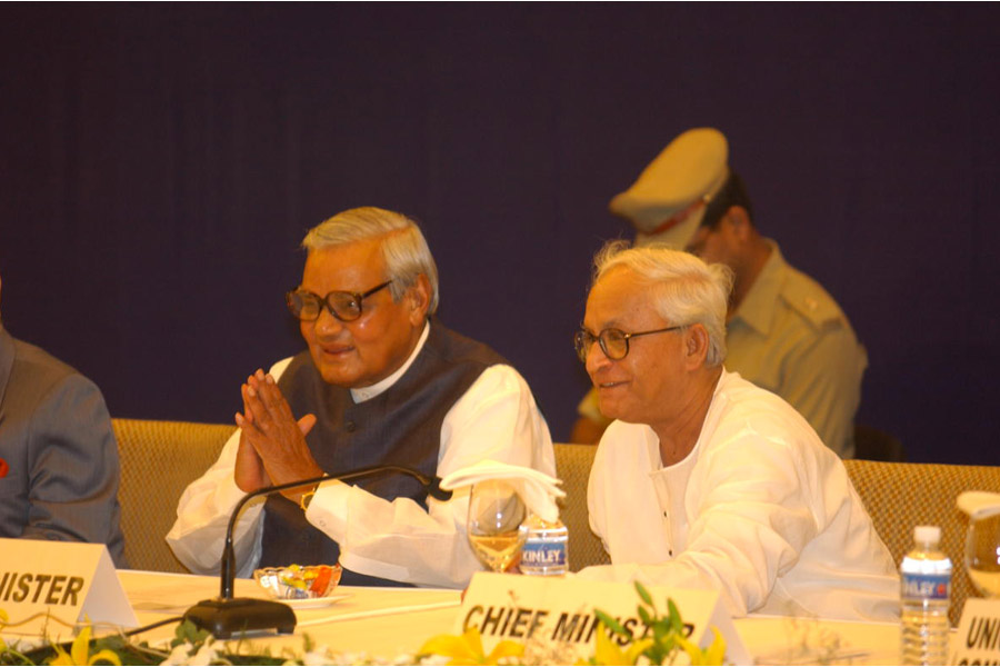 Atal Behari Vajpayee at the 150 years of Bengal Chamber of Commerce and Industry function at ITC Sonar Bangla Sheraton Hotel, attended by Buddhadeb Bhattacharya, Governor Viren J. Shah, and others.