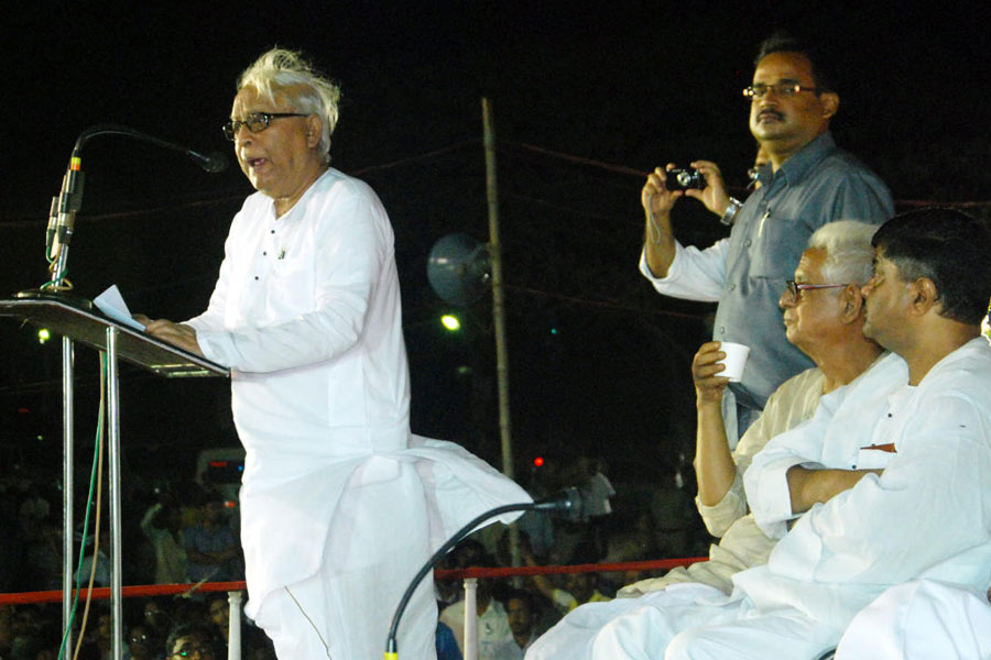 Buddhadeb Bhattacharjee during an election meeting in Panihati.