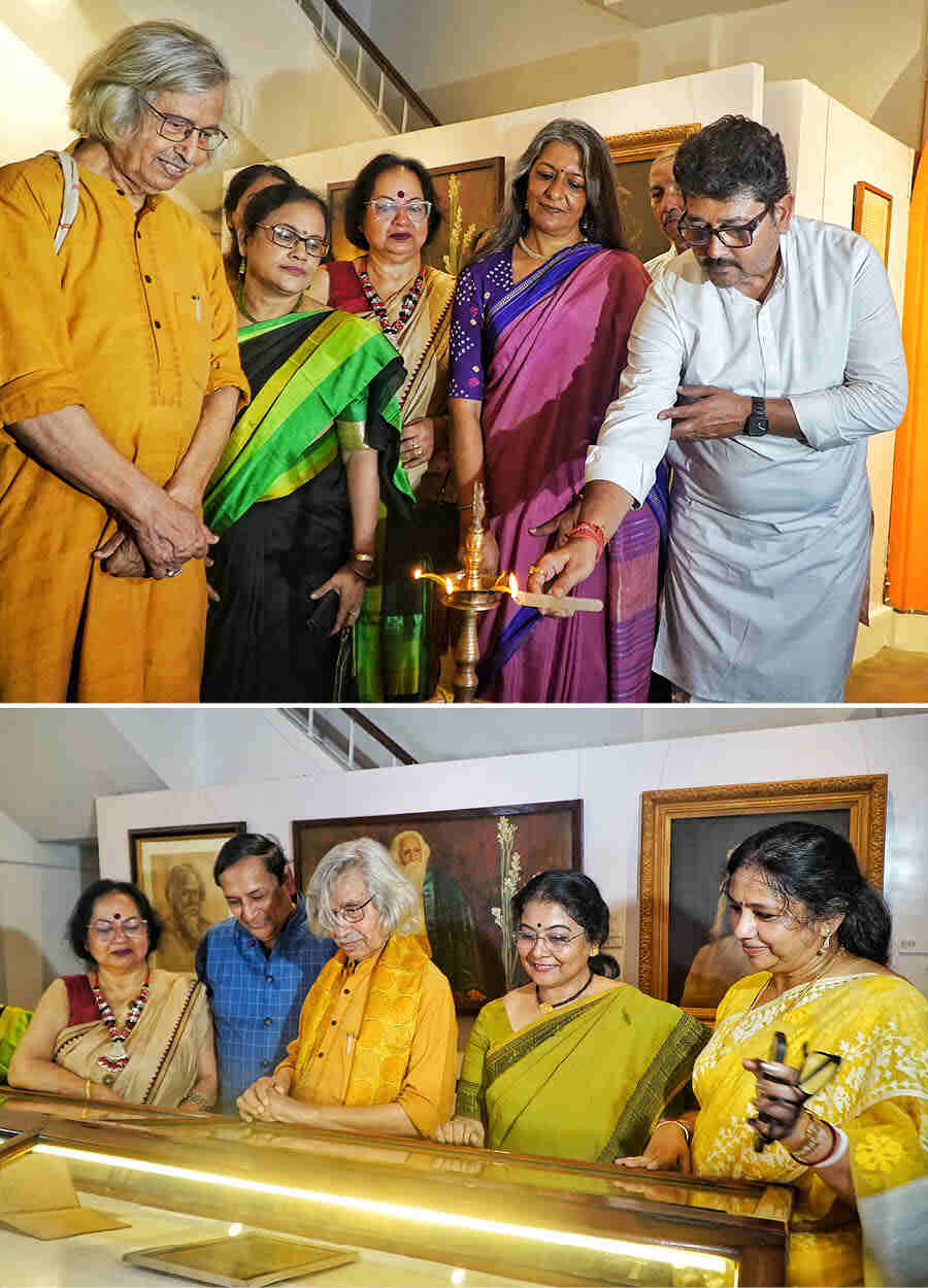The Academy of Fine Arts reopened The Rabindra Galleries after a restoration hiatus of nine-and-a-half years. Artists Jogen Chowdhury and Samir Aich, curator of the museum at Academy of Fine Arts Baishali Ghosh, cultural entrepreneur Nandita Palchoudhuri, former Kolkata police commissioner Goutam Mohan Chakrabarti and co-chairperson of Techno India Group Manoshi Roychowdhury attended the inauguration titled ‘Phire Pawa’ on Baishe Srabon, Rabindranath Tagore’s 83rd death anniversary
