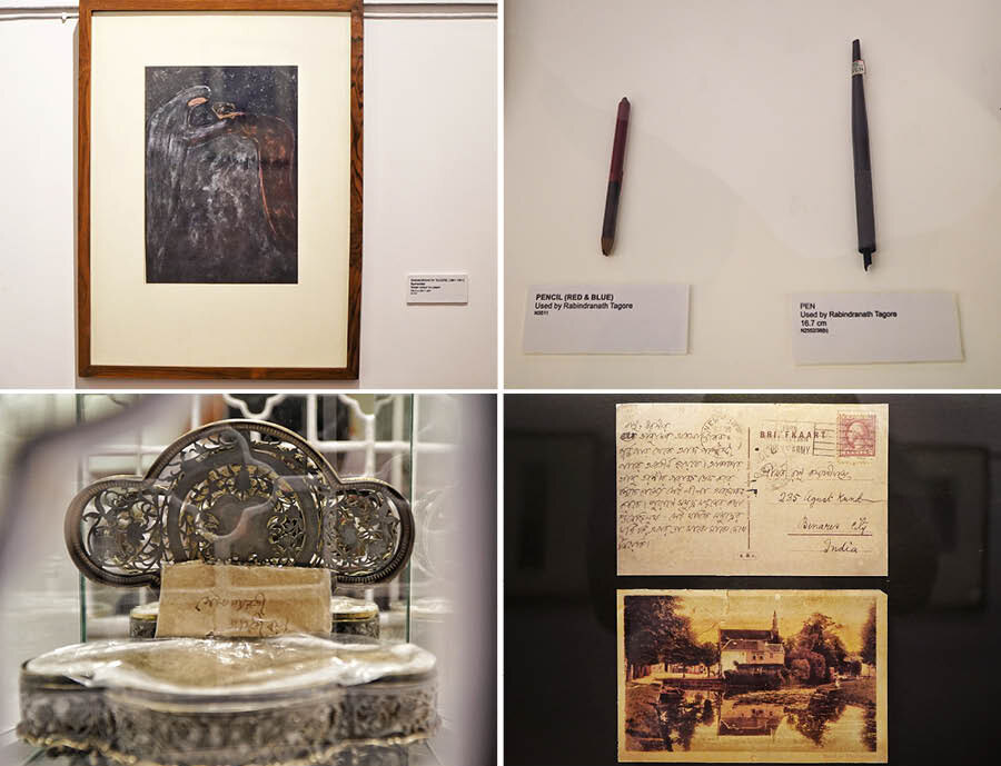 The newly opened gallery houses original paintings by Rabindranath Tagore, his personal belongings, letters written by the bard to Lady Ranu Mookerjee, postcards, and a strand of Tagore’s beard that was his gift to Lady Ranu with a personal note on her wedding. The strand of hair is kept in a silver box, restored and wrapped in the enclosure of German tissue paper. There are letters written in Bengali and in Chinese style from various parts of the world like Singapore and China to Lady Ranu by Tagore