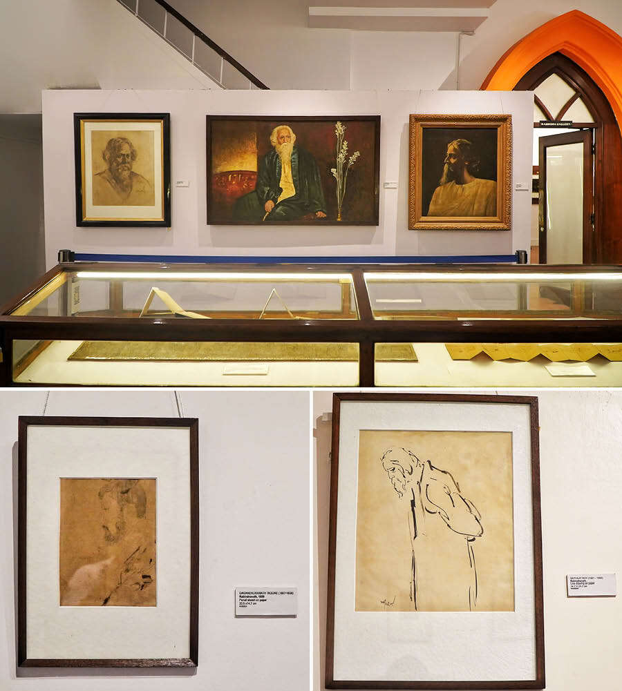 Thirty-eight original paintings by Rabindranath Tagore have been restored, reframed in mahogany frames under the project. The Rabindra Galleries is also home to portraits of Tagore by reputable artists Gaganendranath Tagore, Dipen Bose, Satyajit Ray among others. The gallery also showcases notebooks of the Nobel Laureate with manuscripts of Rabindrasangeet