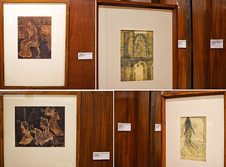 Some of the original paintings in the gallery are noted works of Tagore like the ‘Seated Woman’, ‘Under the Shadow of Antiquity’, ‘Frustrated’ and ‘Indomitable’. The paintings are watercolour on paper, crayon on paper, watercolour on paper and mixed media on paper respectively