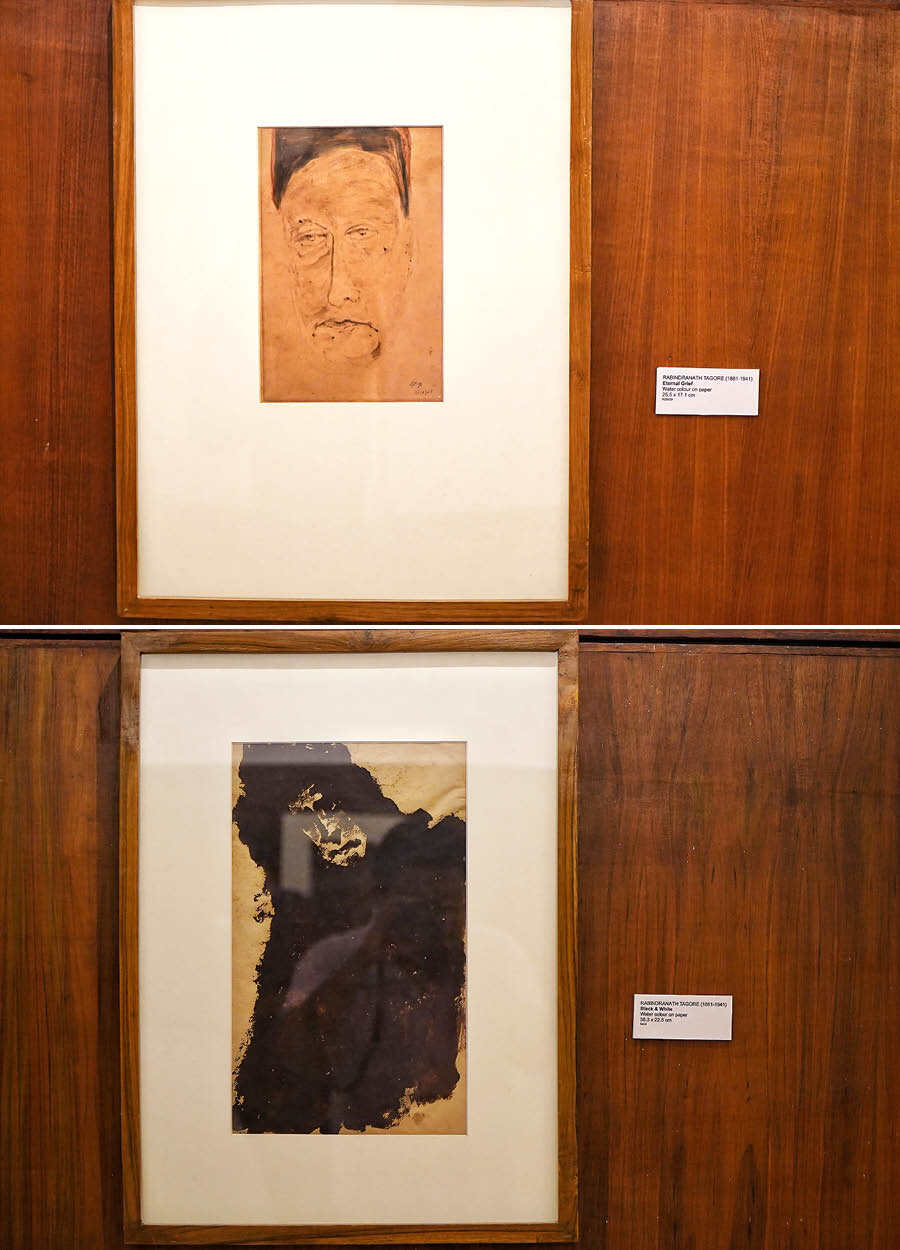 Among the other paintings by Tagore are ‘Eternal Grief’, ‘Black and White’, and landscapes of varied expressions. Both were painted with watercolour on paper. The paintings by Tagore, his letters and his personal belongings are in the first room that you enter on the first floor and in the room to the left beside a white marble sculpture of Lady Ranu Mookerjee