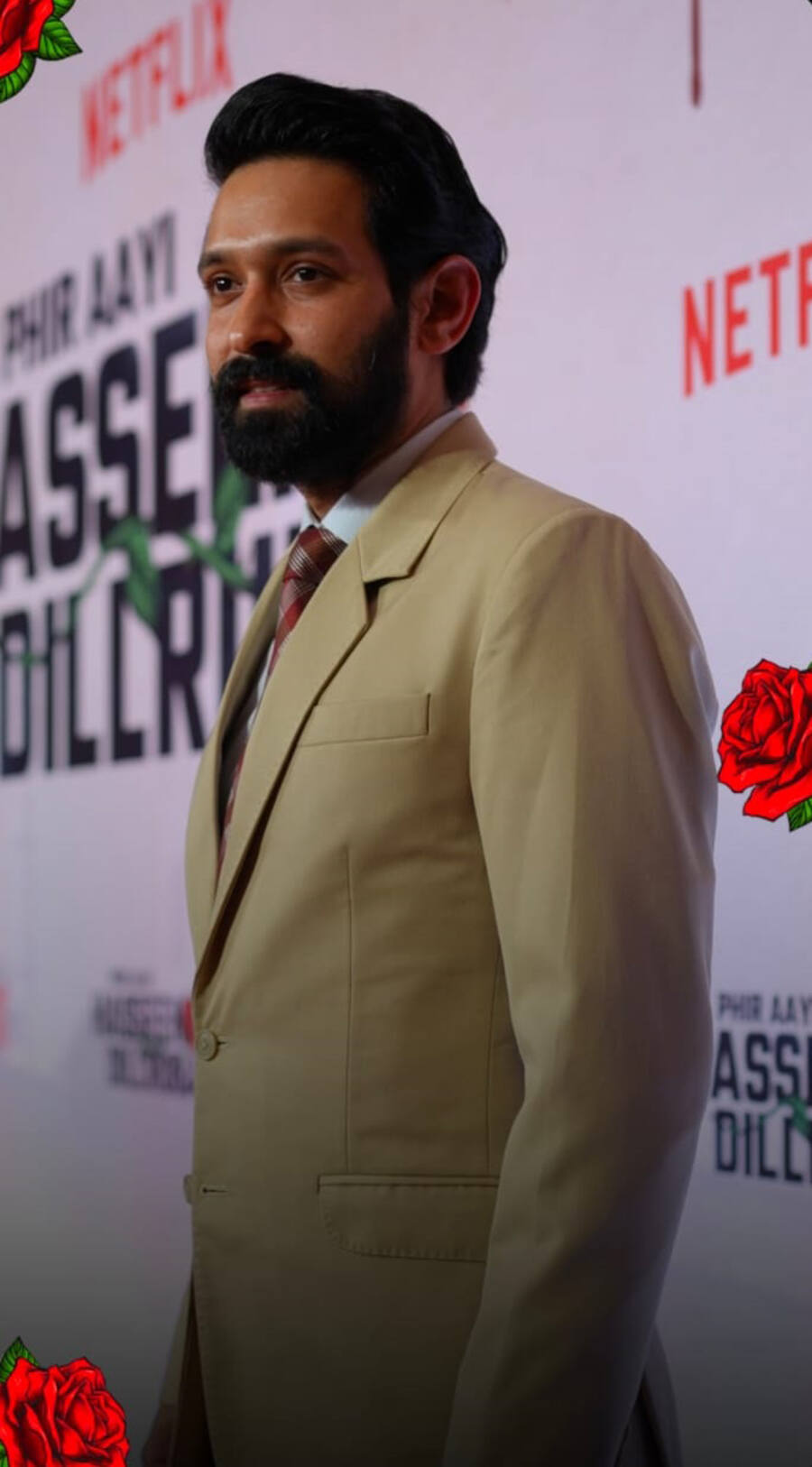 Vikrant looked dapper in a beige suit with a white shirt and a brown striped tie. While the 12th Fail star will return as Rishabh Saxena, Taapsee will reprise her role of Rani Saxena in the upcoming film.