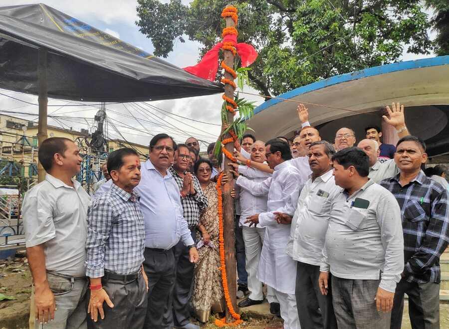 Khuti Puja being performed at Mohammad Ali Park Durga Puja on Friday morning