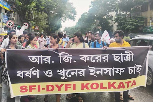The Leftist student organisations, SFI and DYFI held a protest rally on Saturday evening