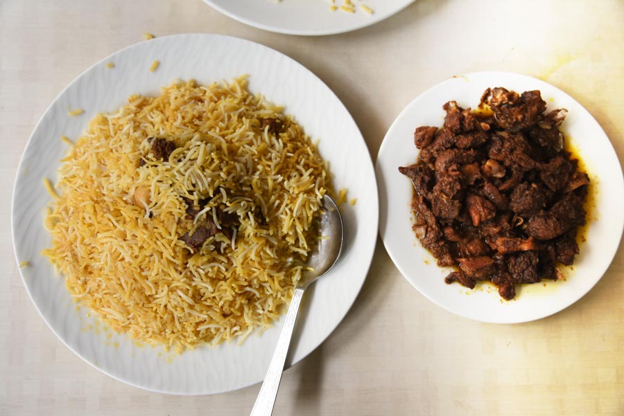 Biryani was introduced in the 1940s by Hussain’s son Mehboob Ali. Think tender mutton enveloped in long-grain Basmati rice with a blend of saffron and spices  