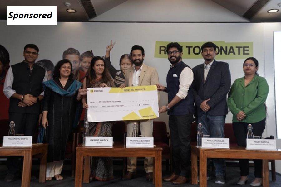 At a Delhi event, InDrive through their brand ambassador Vikrant Massey donated 34,00,000 to CRY India, supporting 500+ underprivileged kids