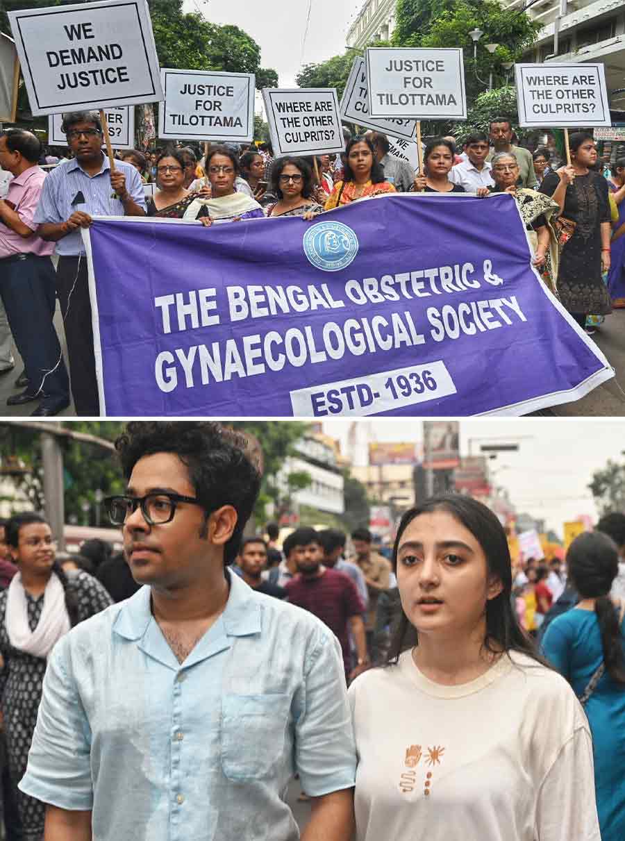 Students of different medical colleges and Kolkatans took out a rally from College Street to demand justice in the RG Kar Medical College junior doctor death case. Actors Riddhi Sen, Surangana Bandyopadhyay and Chaiti Ghoshal were part of the protest rally among many other known faces