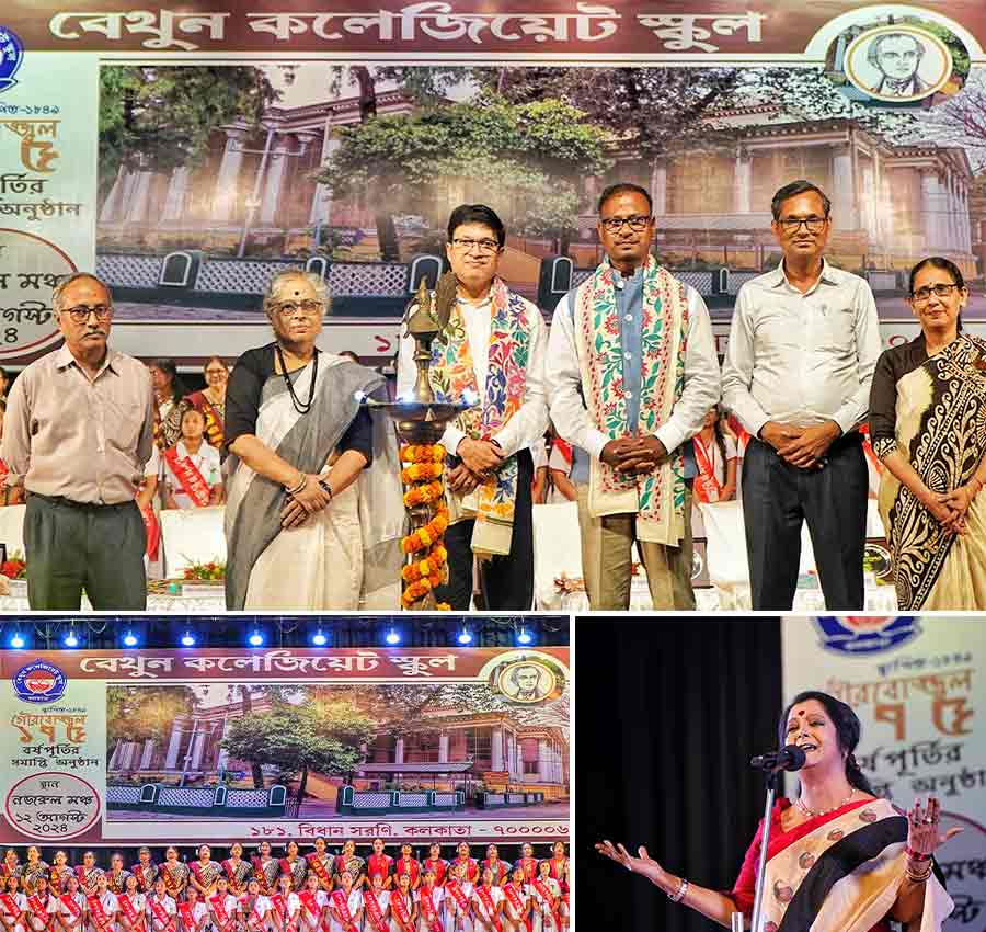 Bethune Collegiate School celebrated its 175th foundation day at Nazrul Mancha on Monday. A memorial book was also launched on the occasion. Bratati Bandyopadhyay performed at the event