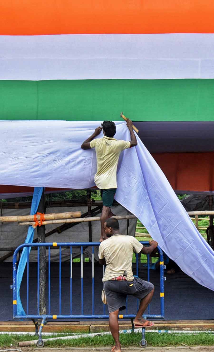 Preparations for the Independence Day parade on Red Road in progress on Monday