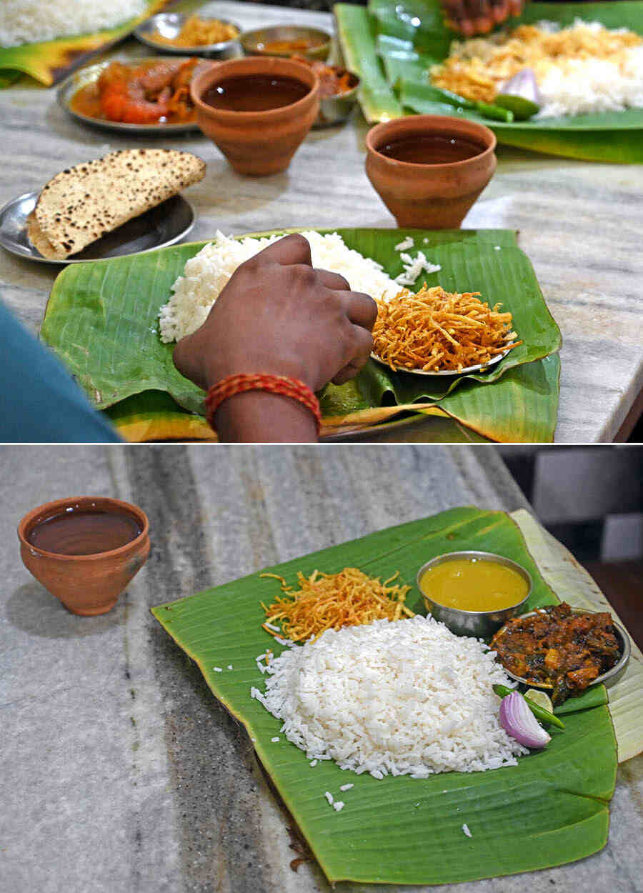 Post-Independence, when India got its freedom, the hotel added ‘Swadhin Bharat’ to its original name. Since then, the hotel has maintained its legacy under the guidance of Arunangshu Panda. Food is cooked on wood fire with mustard oil and freshly-grounded spices. Rice is served on a banana leaf placed on a steel plate and the sides come in small steel bowls
