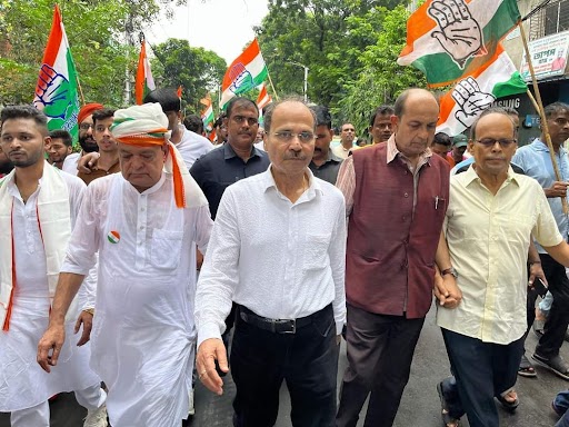 Congress leader Adhir Chowdhury leading a protest rally in Calcutta on Wednesday, 14th Aug 