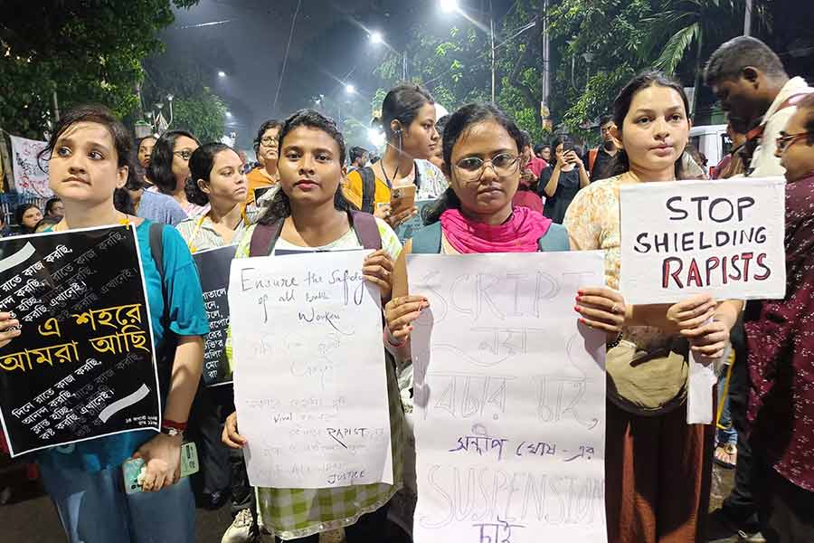 Students with posters outside Calcutta University Campus, College Street 