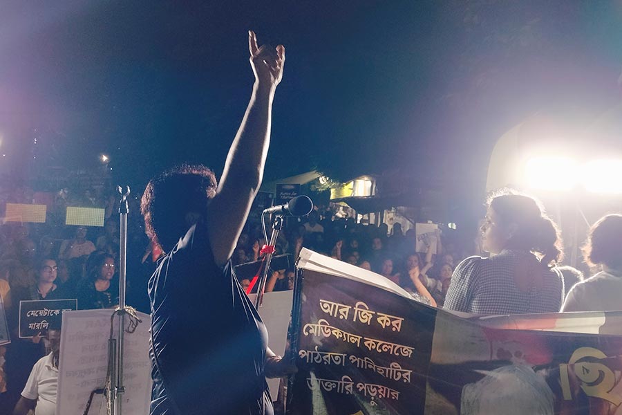 Protests at Academy of Fine Arts, Calcutta on Independence day eve.