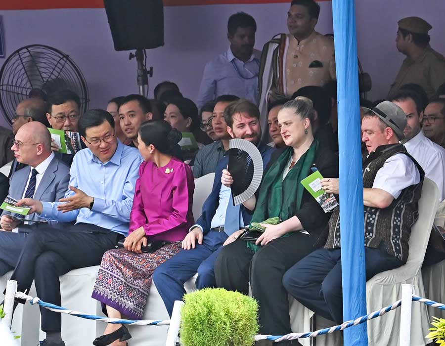 Foreign diplomats and dignitaries sat watching the I-Day parade