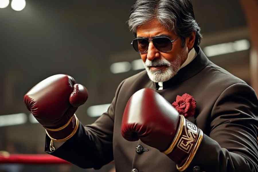 Actor Amitabh Bachchan in a boxer’s avatar, as imagined by Grok