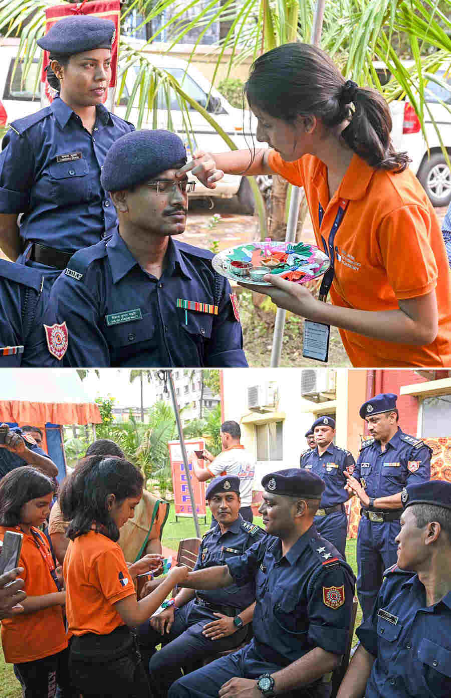 Students of SPK Jain Futuristic Academy visited the National Disaster Response Force (NDRF) camp in Kolkata to tie rakhis on jawans and celebrate the festival of Raksha Bandhan on Friday