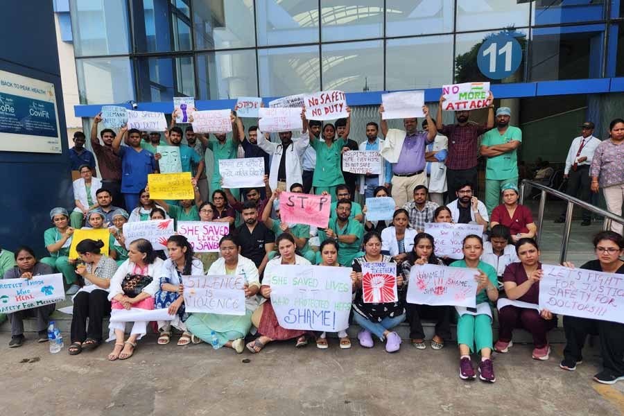 Doctors in front of Apollo Hospital, New Delhi