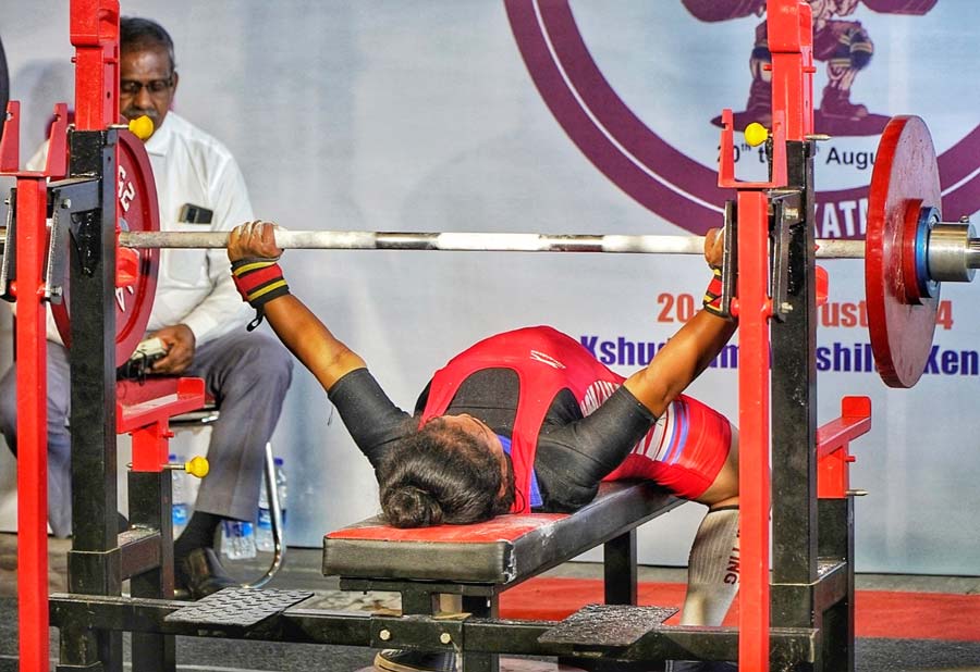 Participants at The National Powerlifting Championship at Khudiram Anushilan Kendra on Wednesday
