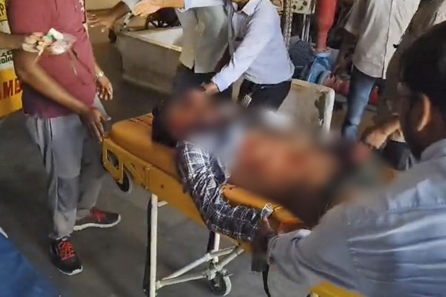 An injured being taken for treatment after a fire broke out following an explosion in a reactor pharma unit, in Anakapalle, Andhra Pradesh, Wednesday, Aug. 21, 2024. 